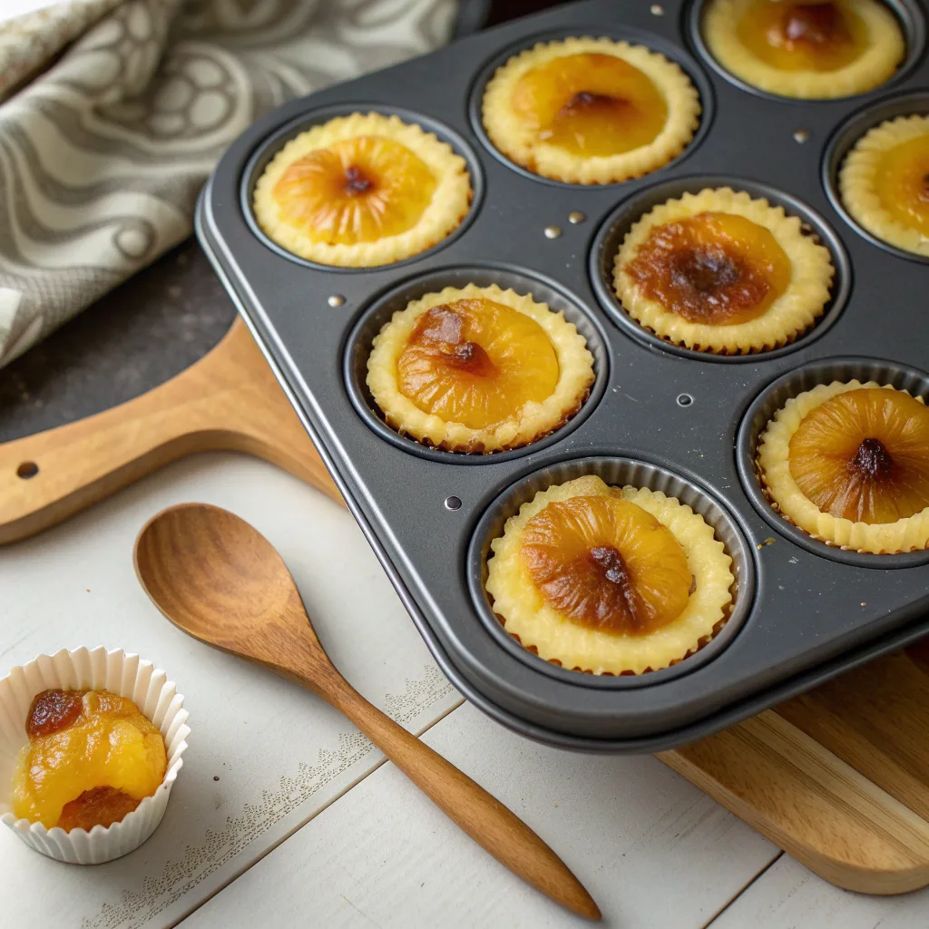 Baking mini pineapple upside-down cheesecakes