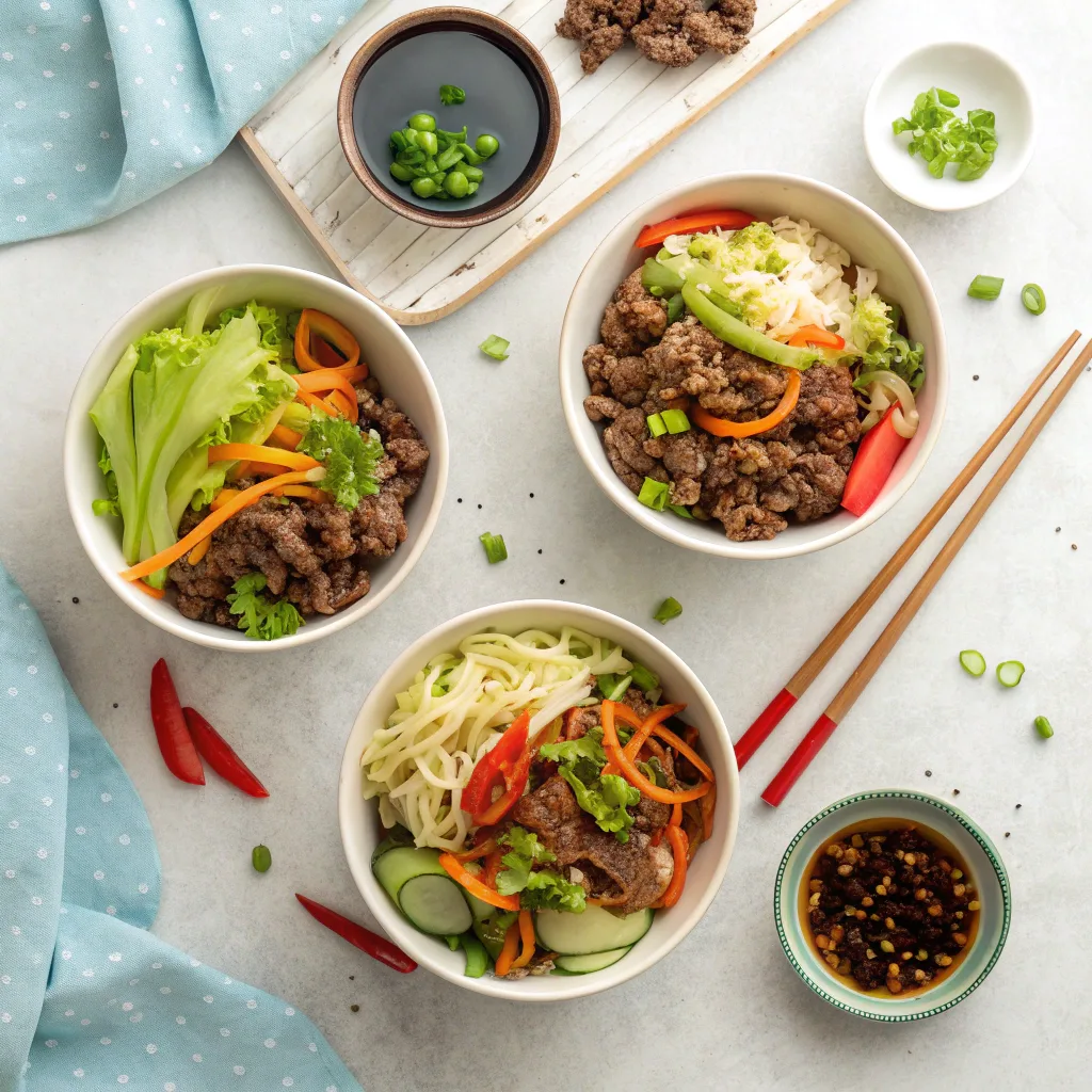 Four variations of Mongolian ground beef cabbage