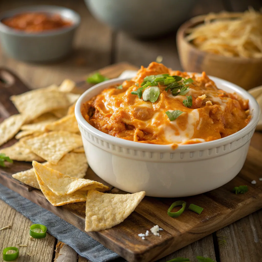 Frank’s Buffalo Chicken Dip in white bowl