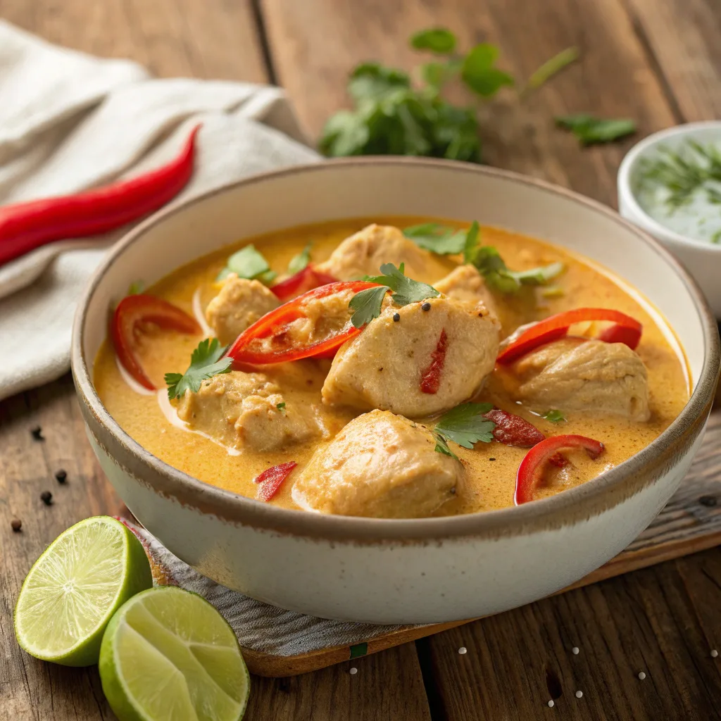 Spicy Brazilian coconut chicken served over rice