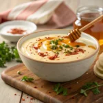 Hot Honey Ranch sauce in a rustic bowl