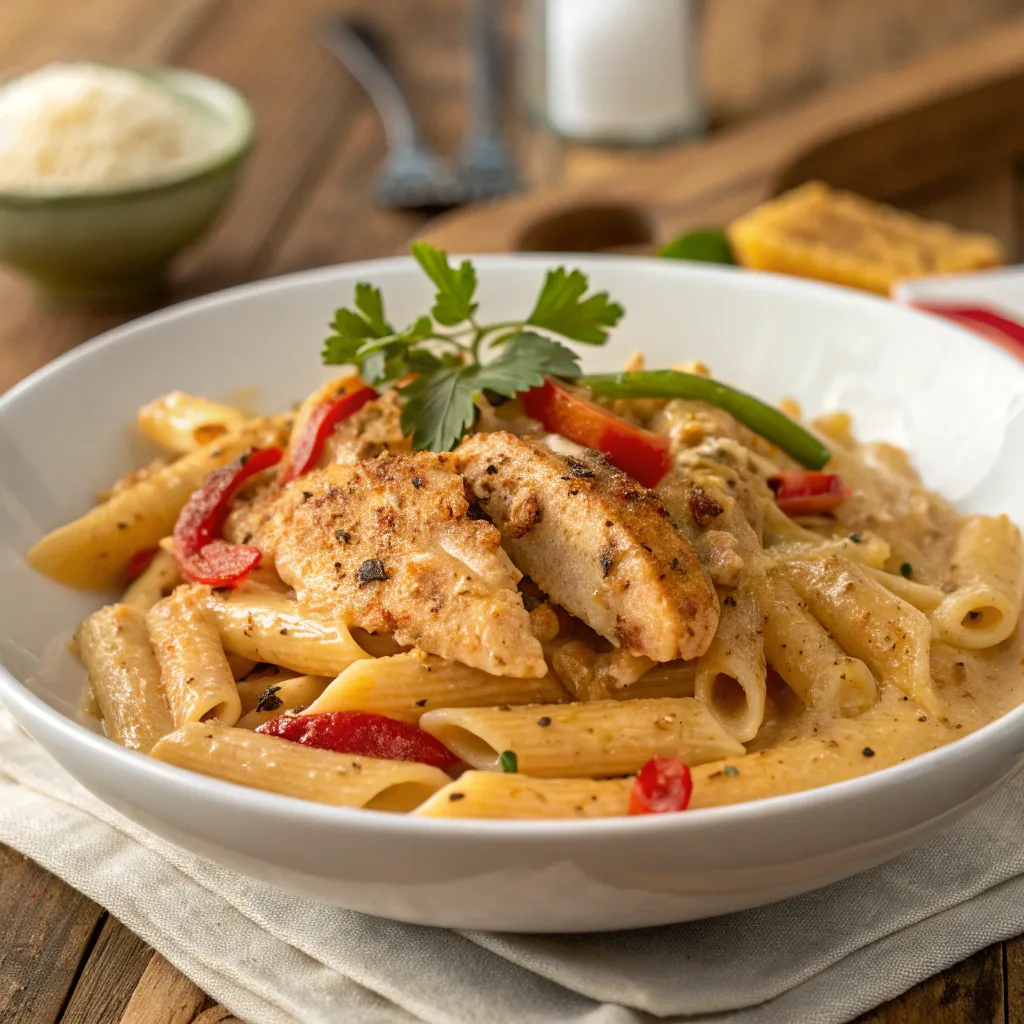 Creamy Cajun chicken pasta served in a bowl
