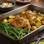 One pan garlic herb chicken with potatoes and green beans
