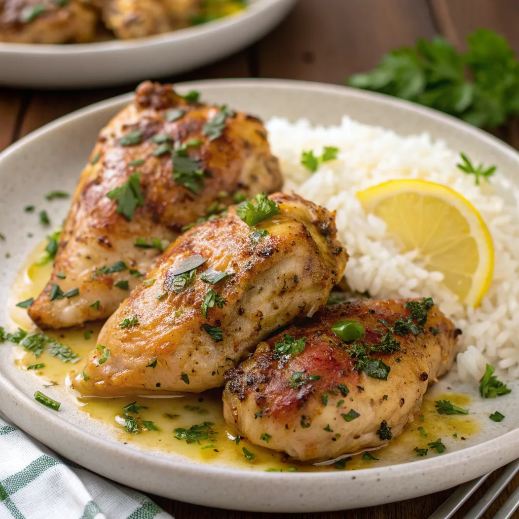 Close-up of roasted garlic herb chicken