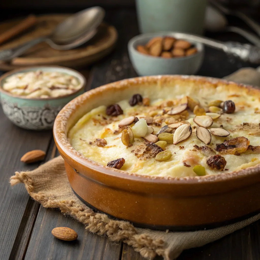 Authentic Umm Ali dessert baked golden