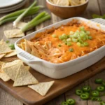 Creamy buffalo chicken dip with melted cheese