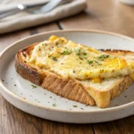 Golden cheesy egg toast with melted cheese and egg