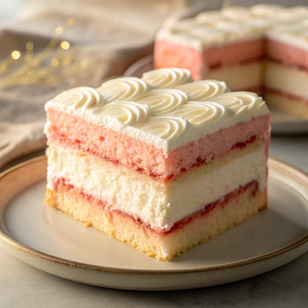Hawaiian guava cake slice with pink guava filling