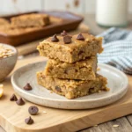 Peanut Butter Banana Oatmeal Bars – Easy Healthy Snack 12 Peanut butter banana oatmeal bars stacked on plate