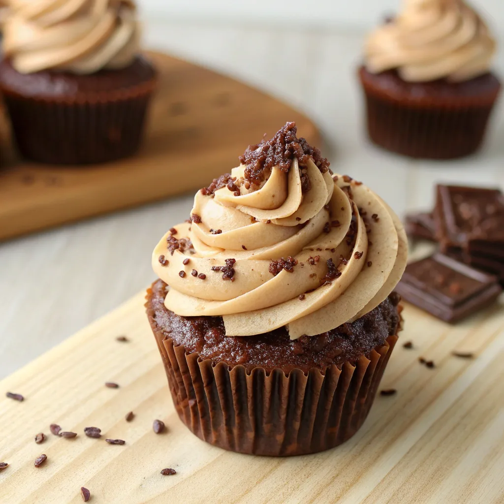 Chocolate cream cheese frosting on cupcake