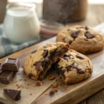 Levain Bakery chocolate chip cookie broken open with gooey center