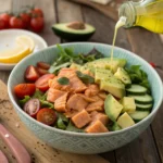 Fresh salmon salad in a bowl