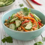 Cucumber and chickpea slaw in a bowl