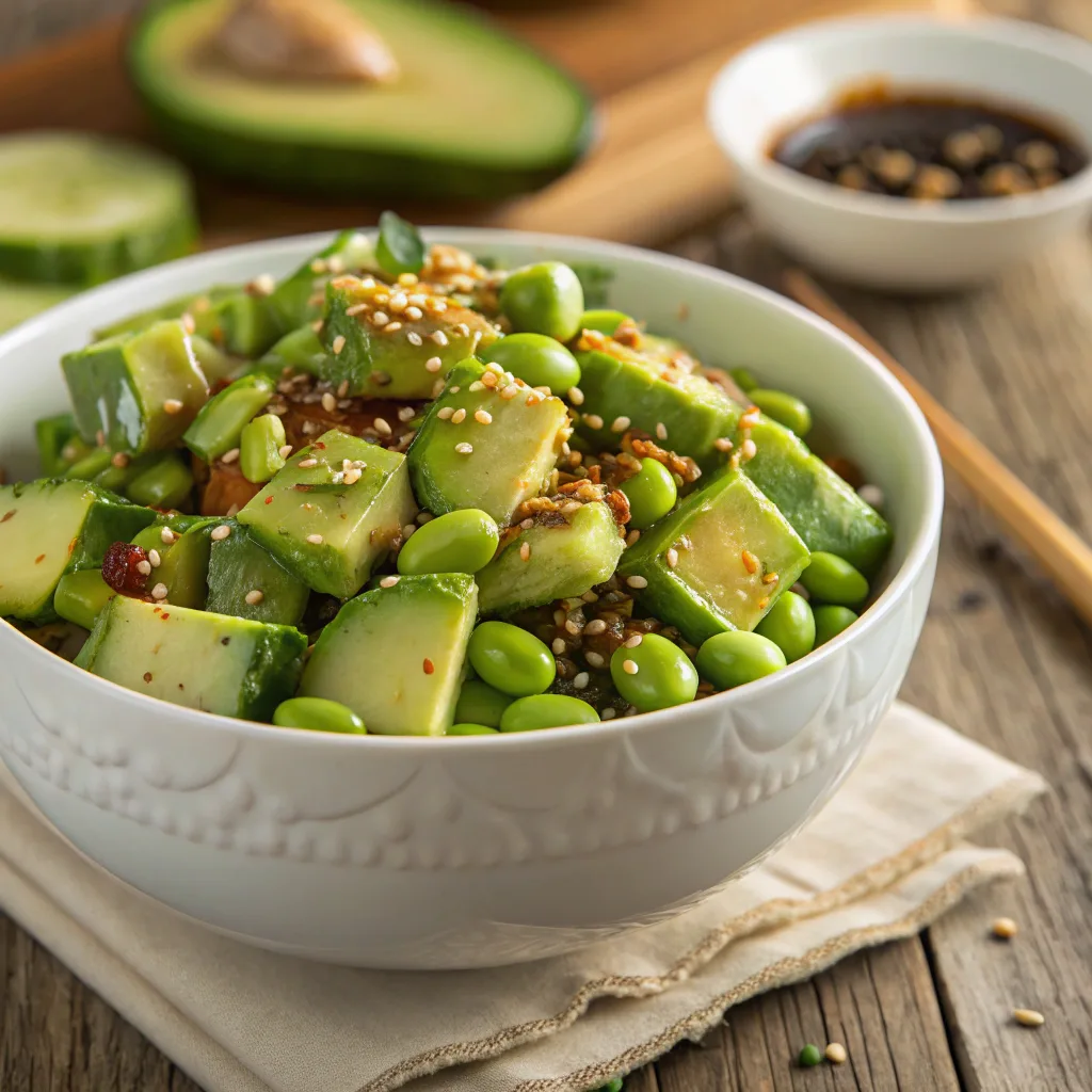 Cucumber Edamame Salad served in a bowl