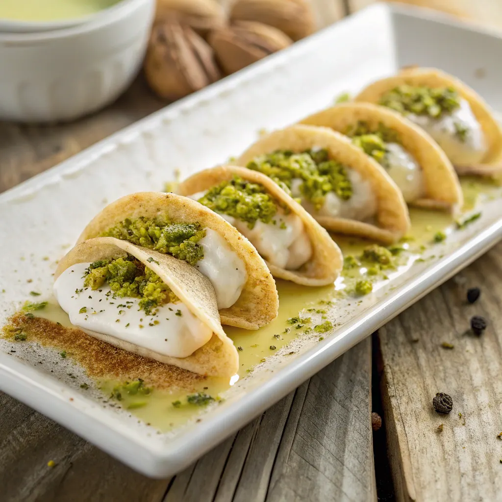 Qatayef Asafiri stuffed semolina pancakes with cream