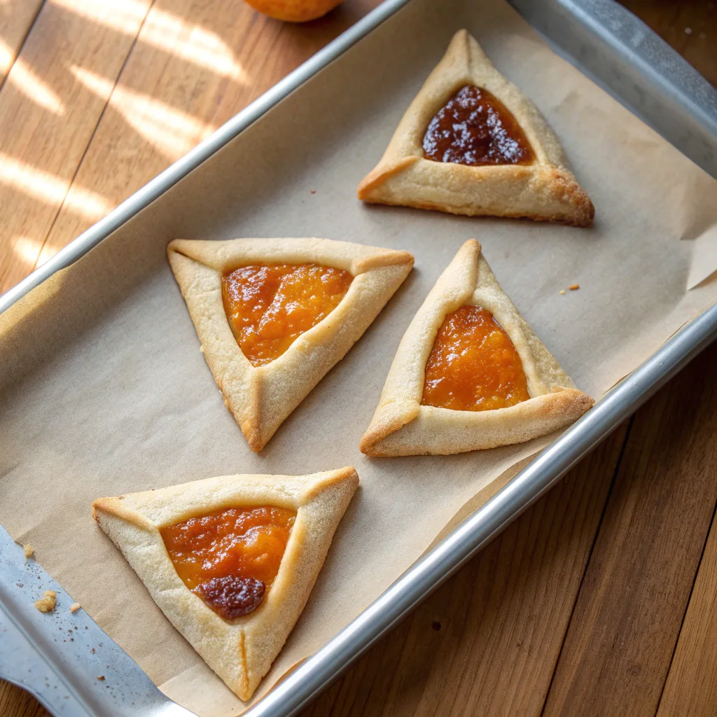 Apricot Hamantaschen: Quick and Family-Friendly Dessert Idea 10 Baking Apricot Hamantaschen in oven