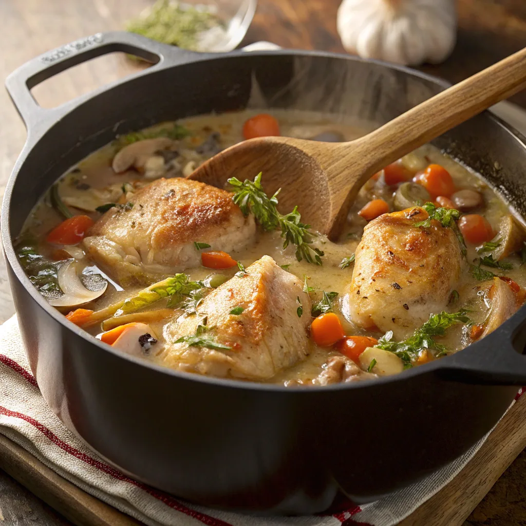 French Chicken Casserole cooking in a pot