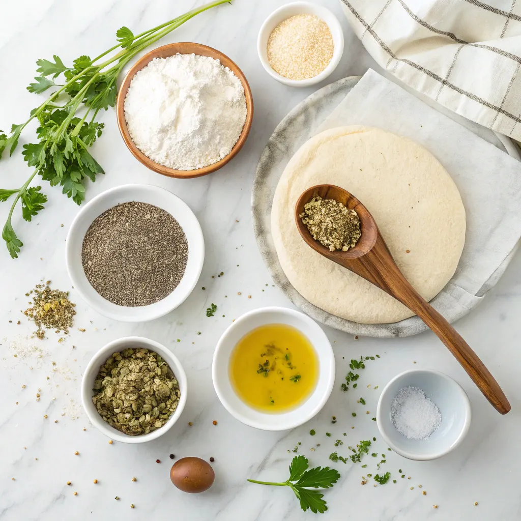 Ingredients for Zaatar Manakeesh laid out
