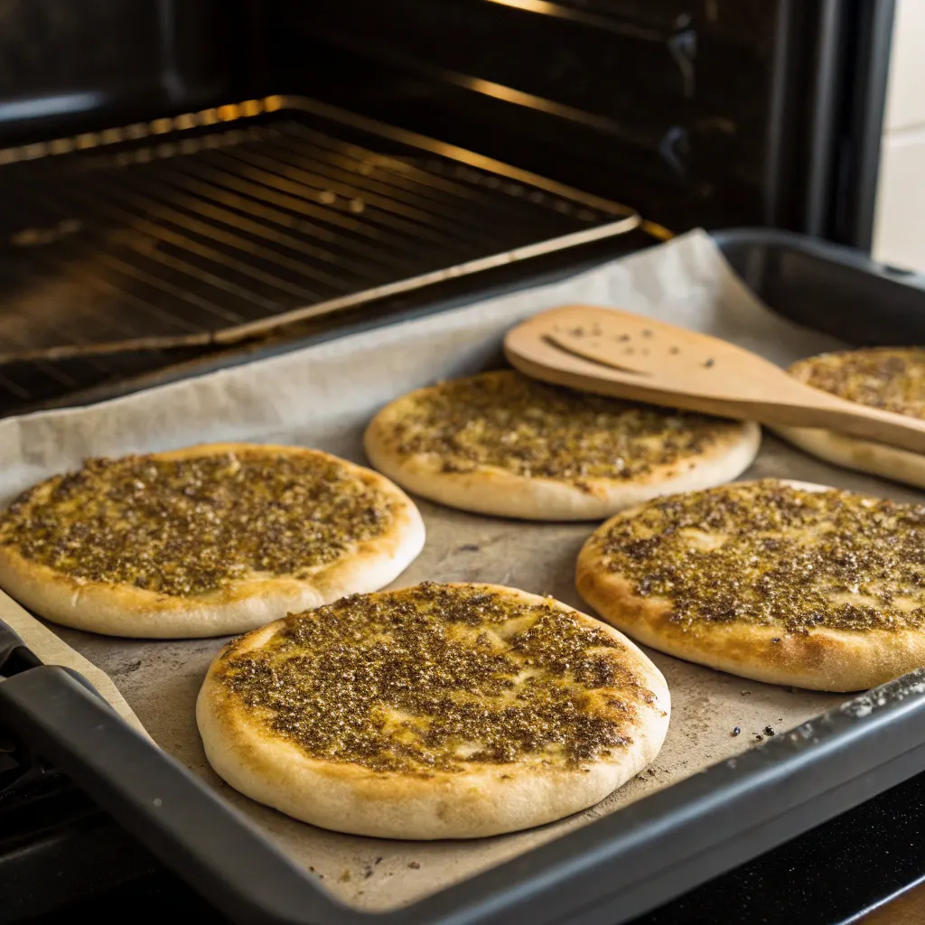 Zaatar Manakeesh baking in oven