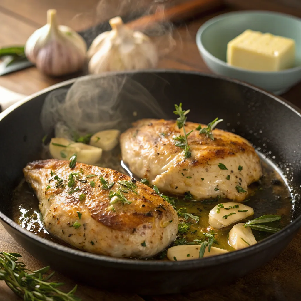 Creamy Garlic Herb Chicken Recipe – Savory Dinner Solution 9 Cooking garlic herb chicken in skillet