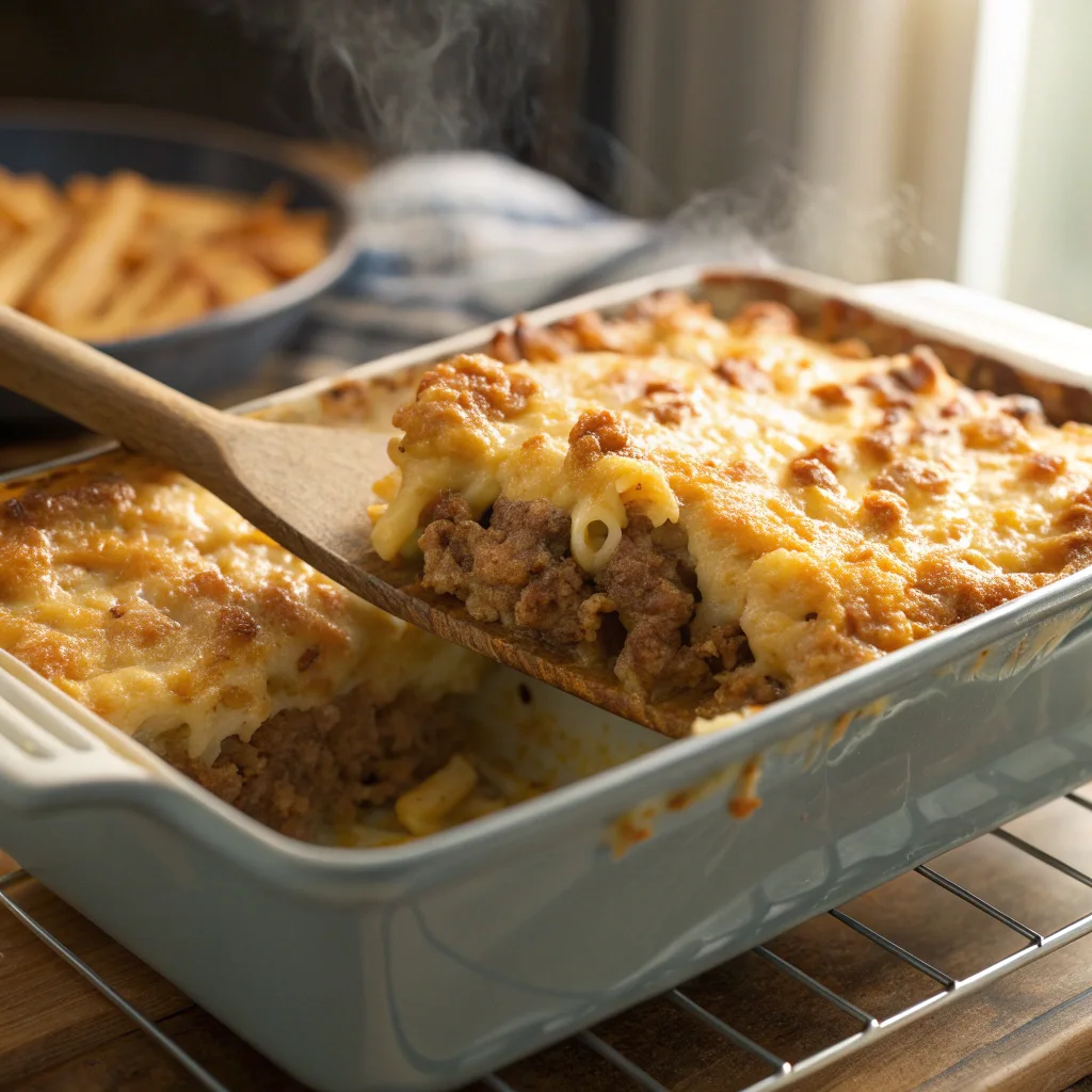 Baking Mac and Cheese Meatloaf in oven