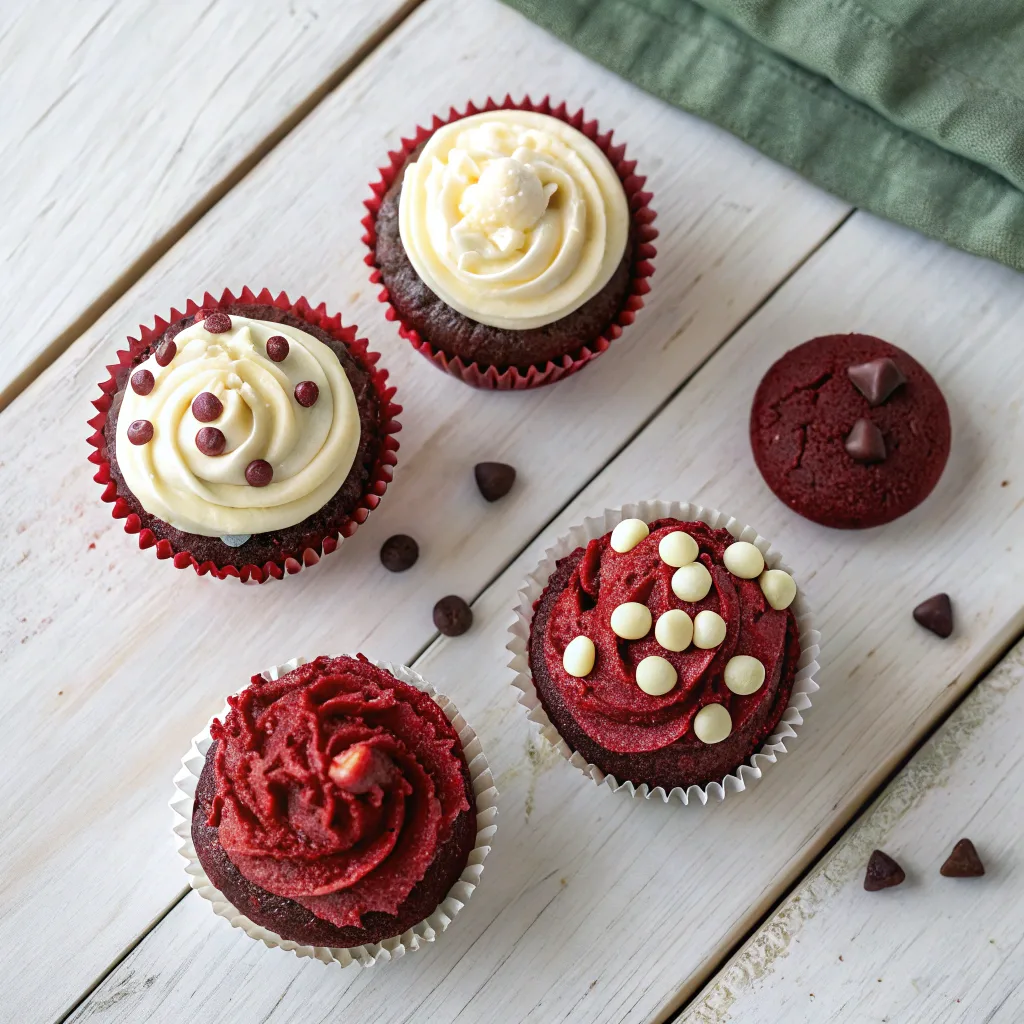 Variations of fudgy red velvet brownies