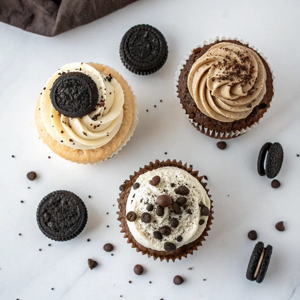 Four variations of cookies and cream cupcakes