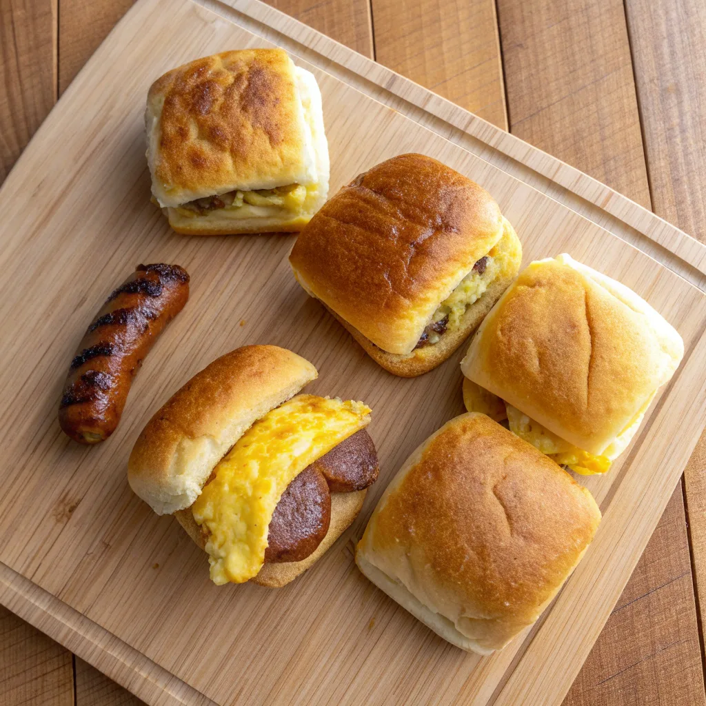 Variations of sausage egg and cheese breakfast rolls