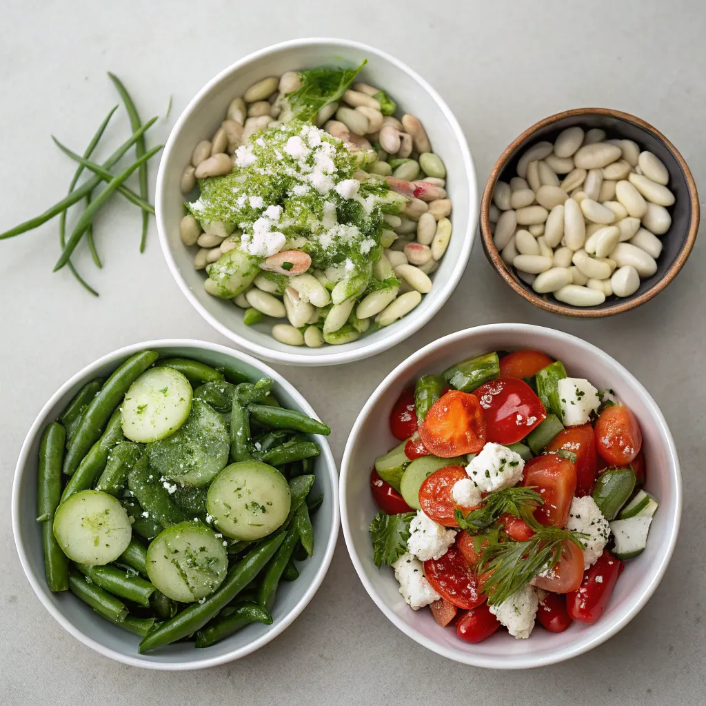 Variations of bean salad with dill