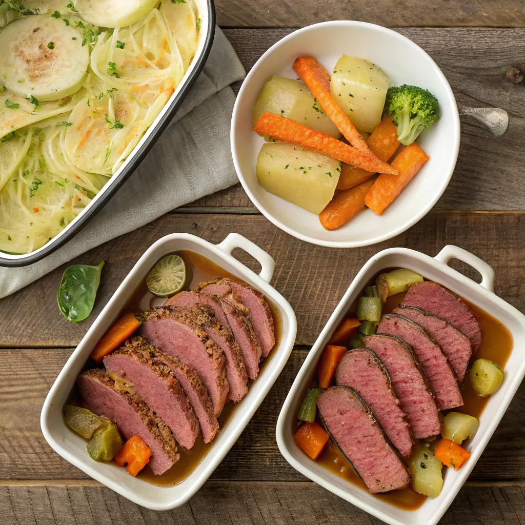 Different versions of corned beef and cabbage