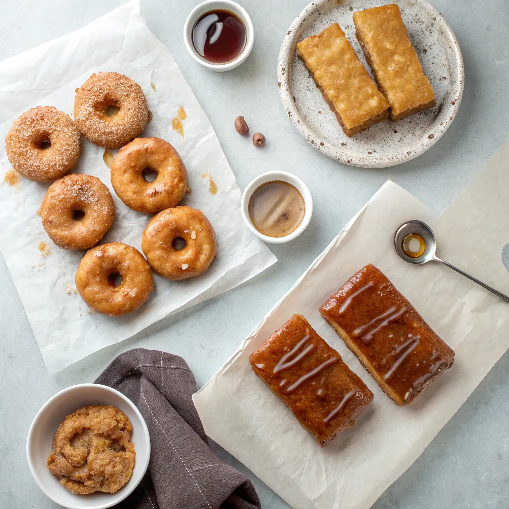 Four variations of maple donut bars