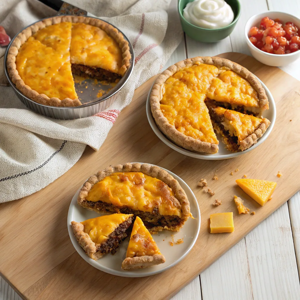 Three topping variations of One-Pan Cheeseburger Pie
