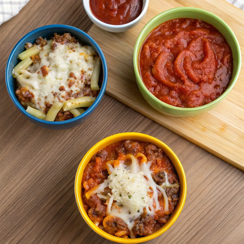Three versions of homemade beefaroni