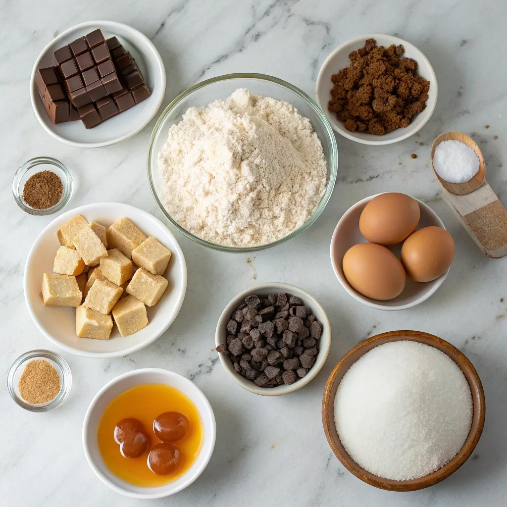 Ingredients for caramel chocolate chip cookies