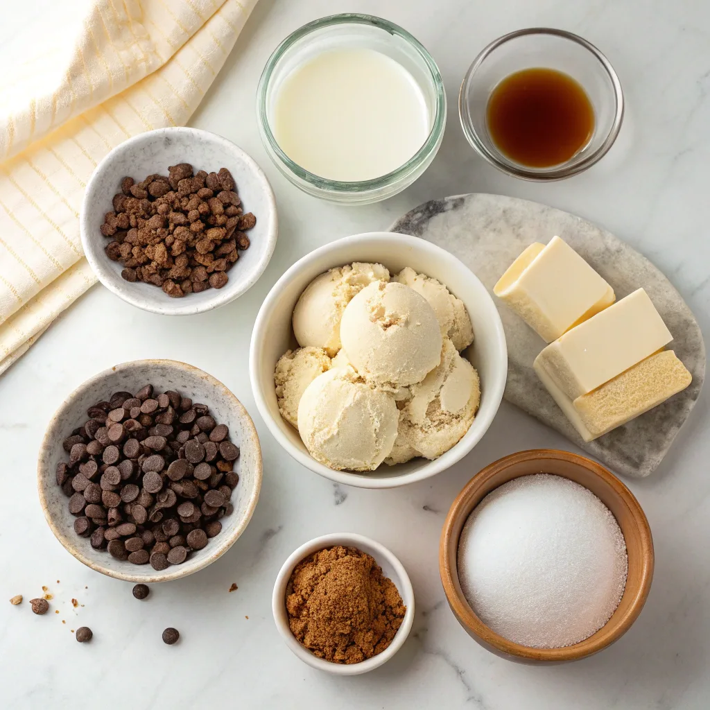 Ingredients for chocolate chip cookie dough ice cream