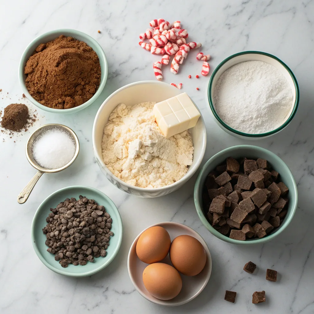 Ingredients for chocolate mint cookies