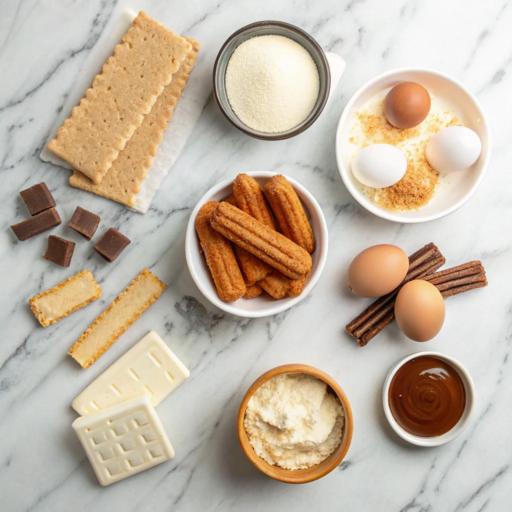 Churro Cheesecake Dessert – Sweet, Cinnamon Treat You’ll Love 9 Ingredients for churro cheesecake laid out