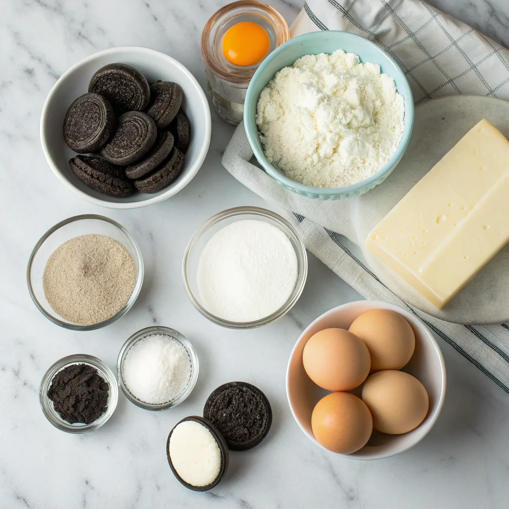 Ingredients for cookies and cream cupcakes laid out