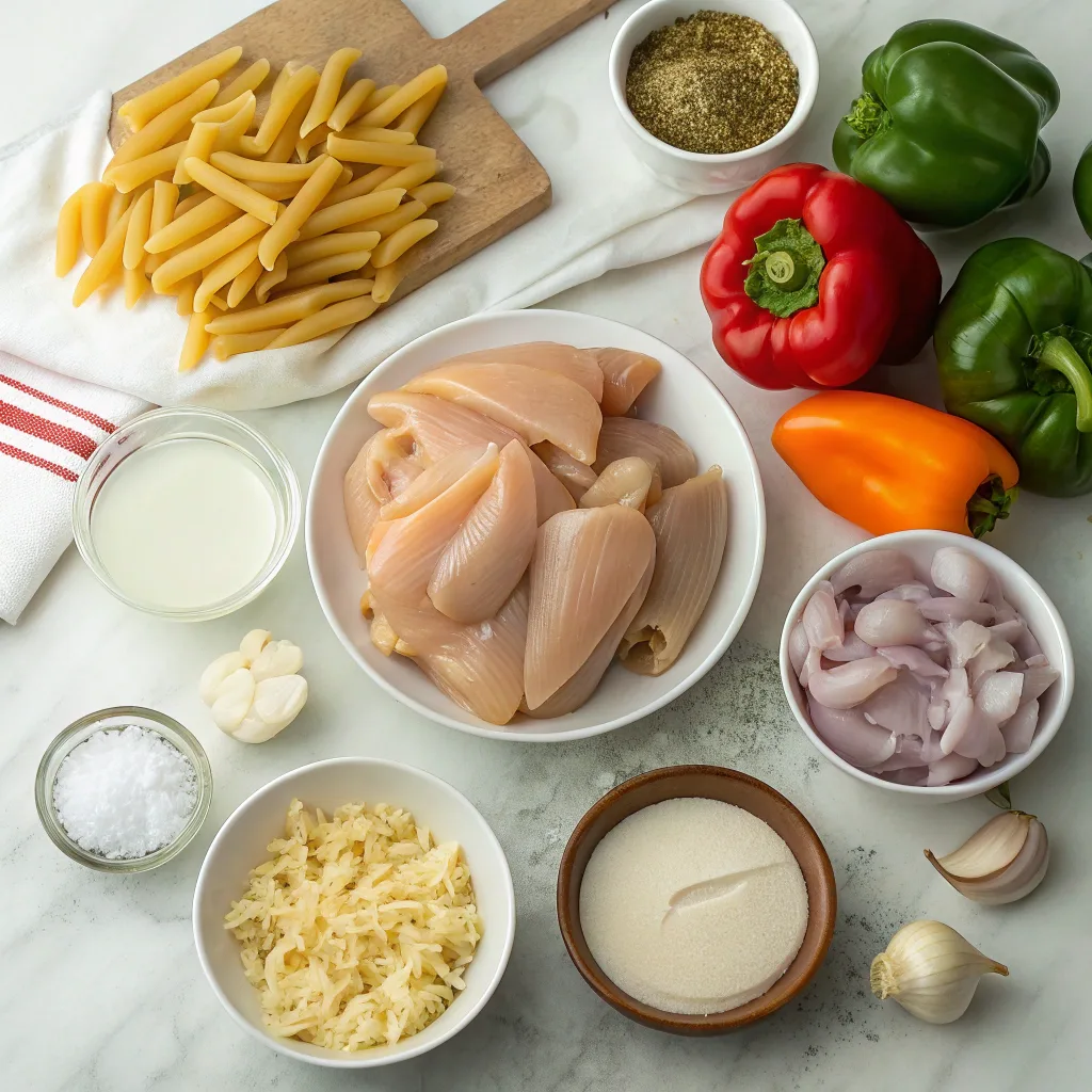 Ingredients for creamy Cajun chicken pasta