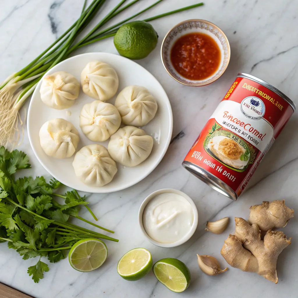 Ingredients for creamy Thai dumpling soup