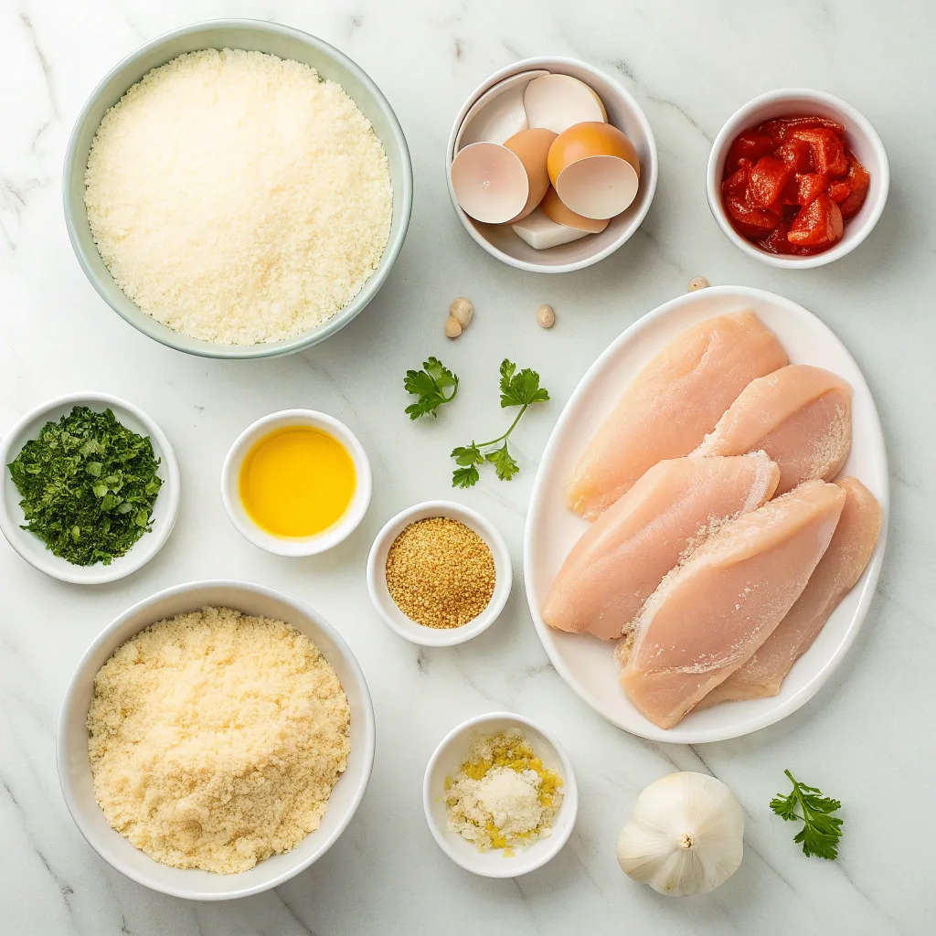 Ingredients for crispy baked Italian Parmesan chicken