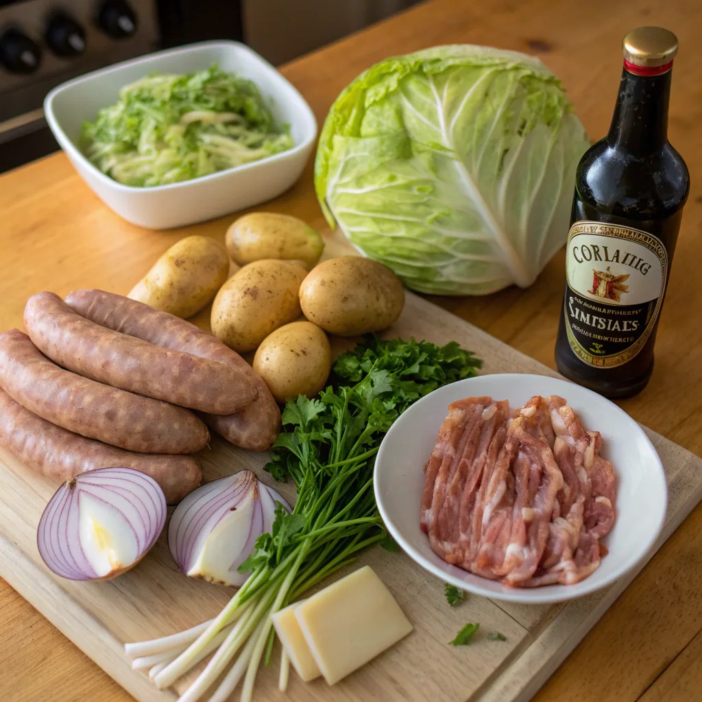 Ingredients for Dublin Coddle on countertop