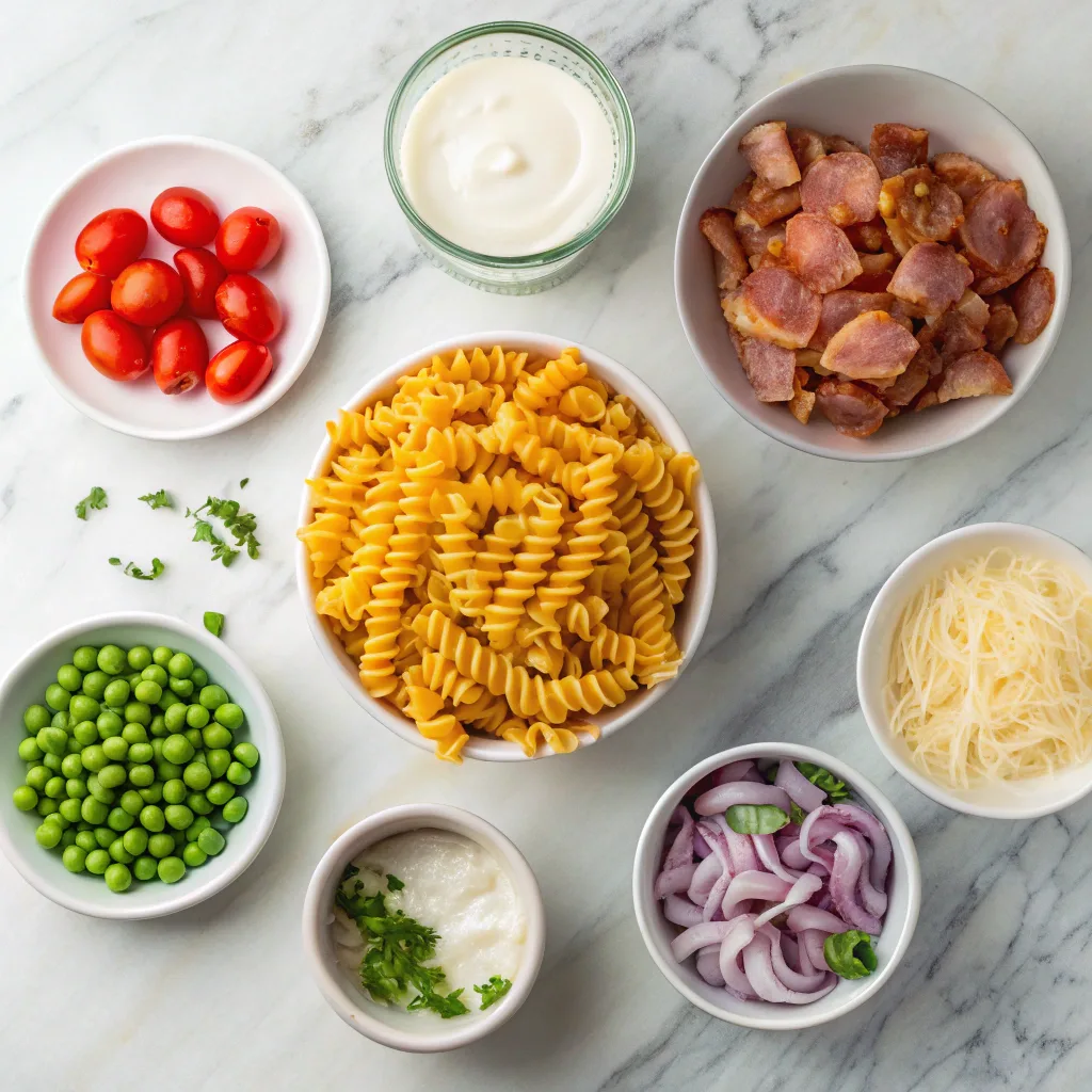 Ingredients for ranch pasta salad