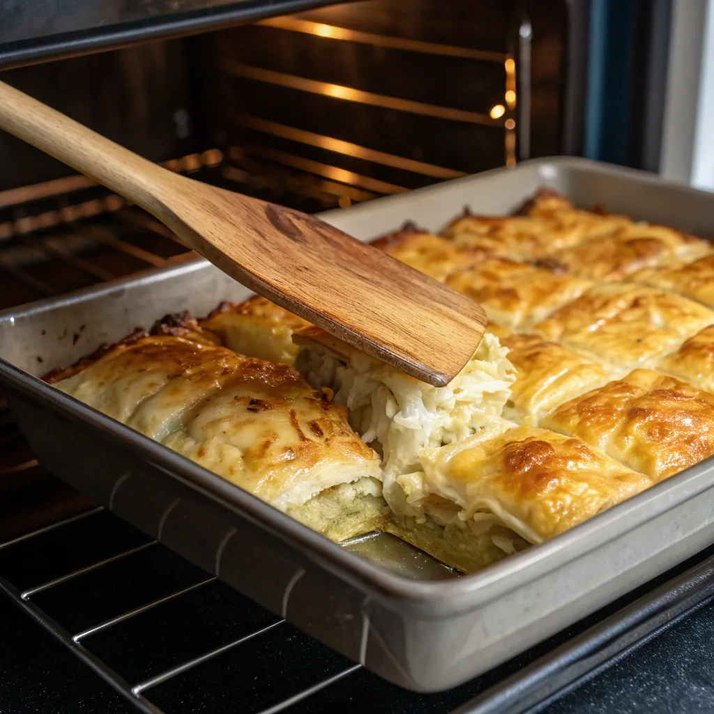 Chicken Borek Recipe – Easy, Crispy Turkish Delight 10 Chicken borek baking in oven