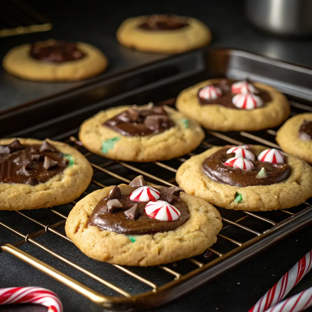 Chocolate mint cookies baking in oven