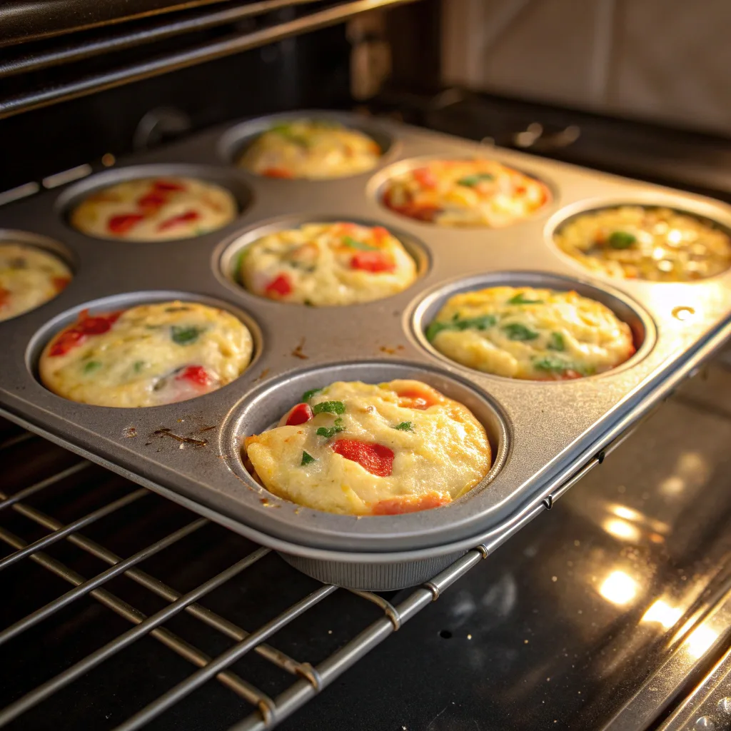 Cottage Cheese Egg Bites – Healthy & Easy Meal Prep Recipe 10 Baking cottage cheese egg bites in muffin tin