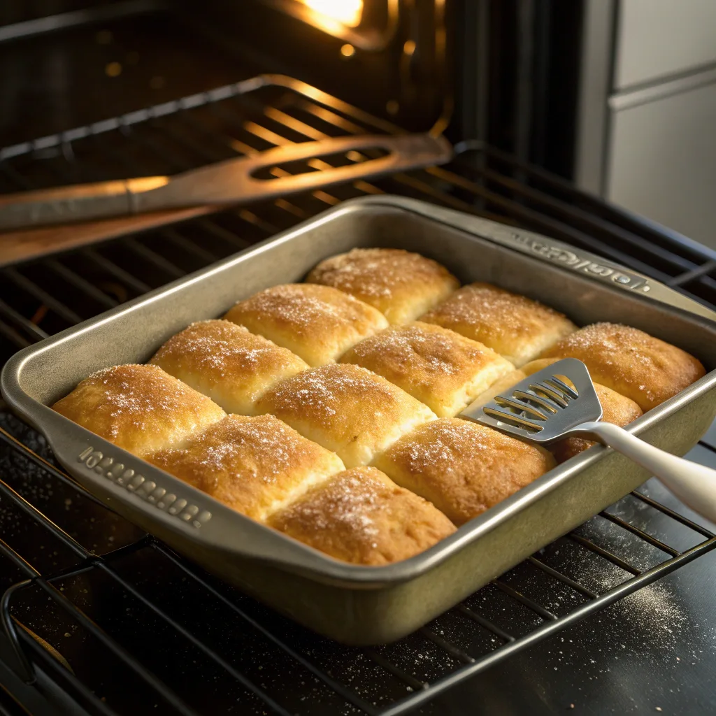 Maple donut bars baking in pan
