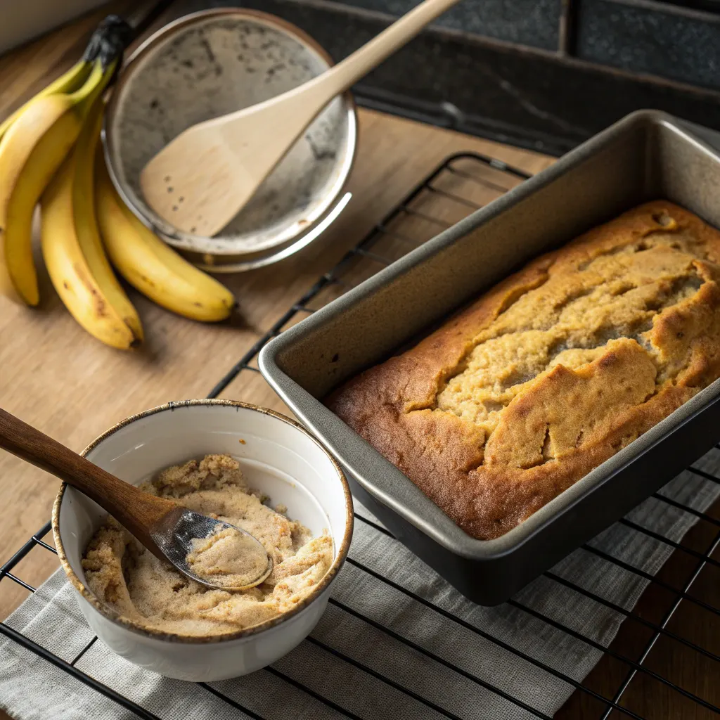 Quick Banana Bread Snack Cake Recipe – Sweet & Tender 10 Banana bread snack cake baking in the oven