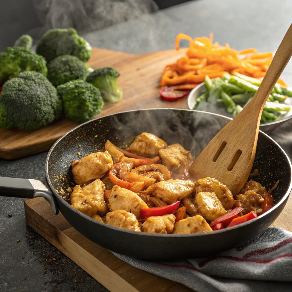 Cooking Bang Bang Chicken Bowl in skillet