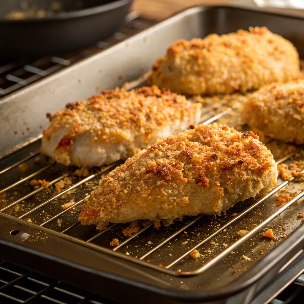 Crispy baked Italian Parmesan chicken in oven